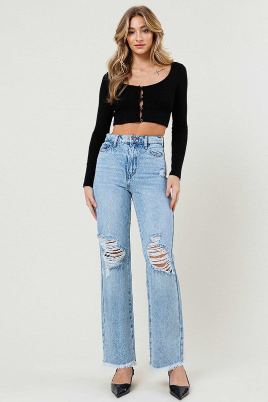 Camille Distressed Wide Leg Jeans
