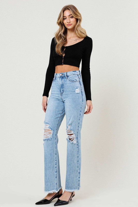 Camille Distressed Wide Leg Jeans